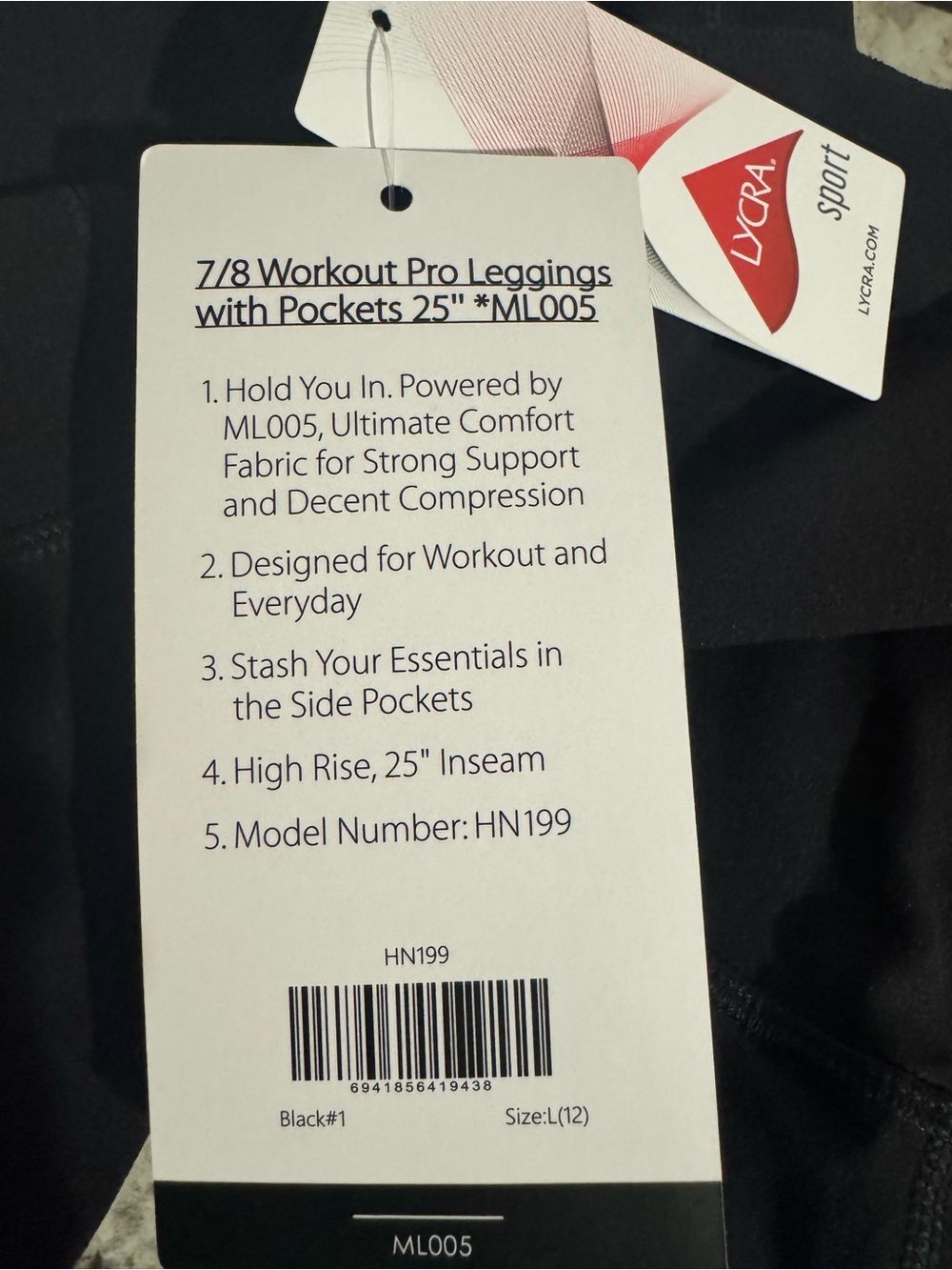 HeyNuts Workout Pro 7/8 Leggings 25'' Black Size Large - 12 NEW - Picture 7 of 9
